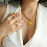 Gold Athena Goddess Necklace with Stainless Steel Rope Chain