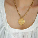 Gold Athena Goddess Necklace with Stainless Steel Rope Chain