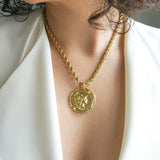 Gold Athena Goddess Necklace with Stainless Steel Rope Chain