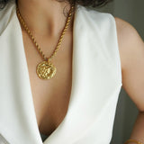 Gold Athena Goddess Necklace with Stainless Steel Rope Chain