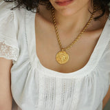 Gold Athena Goddess Necklace with Stainless Steel Rope Chain