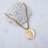 Gold Athena Goddess Necklace with Stainless Steel Rope Chain
