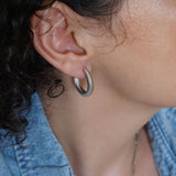 Silver Hoop Earrings with Engraved Lines