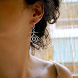 Long Silver Hoop Earrings with Evil Eye Charm