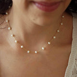 Natural White Pearl Gold Stainless Steel Rosary Necklace