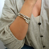 Silver Thick Round Hammered Bangle