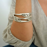 Silver Thick Round Hammered Bangle