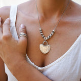 Silver Ethnic Hammered Rhombus Pendant Necklace