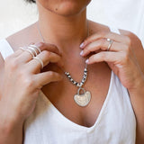 Silver Ethnic Hammered Rhombus Pendant Necklace
