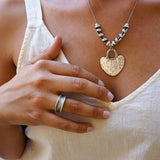 Silver Ethnic Hammered Rhombus Pendant Necklace