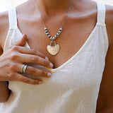 Silver Ethnic Hammered Rhombus Pendant Necklace