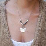 Silver Ethnic Hammered Rhombus Pendant Necklace