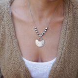 Silver Ethnic Hammered Rhombus Pendant Necklace