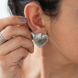 Large Silver Heart Earrings