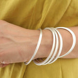 Silver Thick Flat Oval Bangle Bracelet
