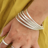 Silver Thick Flat Oval Bangle Bracelet