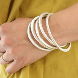Silver Thick Flat Oval Bangle Bracelet