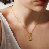 Gold Rectangular Sun Pendant Necklace