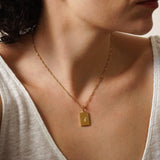 Gold Rectangular Sun Pendant Necklace