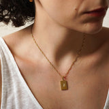 Gold Rectangular Sun Pendant Necklace