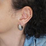 Silver Croissant Dome Hoops