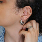 Silver Croissant Dome Hoops