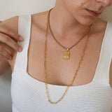 Gold Rectangle Hammered Pendant Necklace