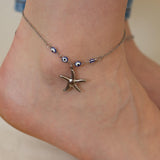 Silver Evil Eye Starfish Anklet