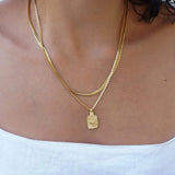Rectangular Mexican Heart Pendant with Gold Sequin-Crossed Chain
