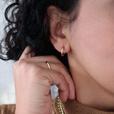Mini Gold Three CZ Stone Hoop Earrings