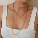 Gold Flat Oval Long Chain Necklace