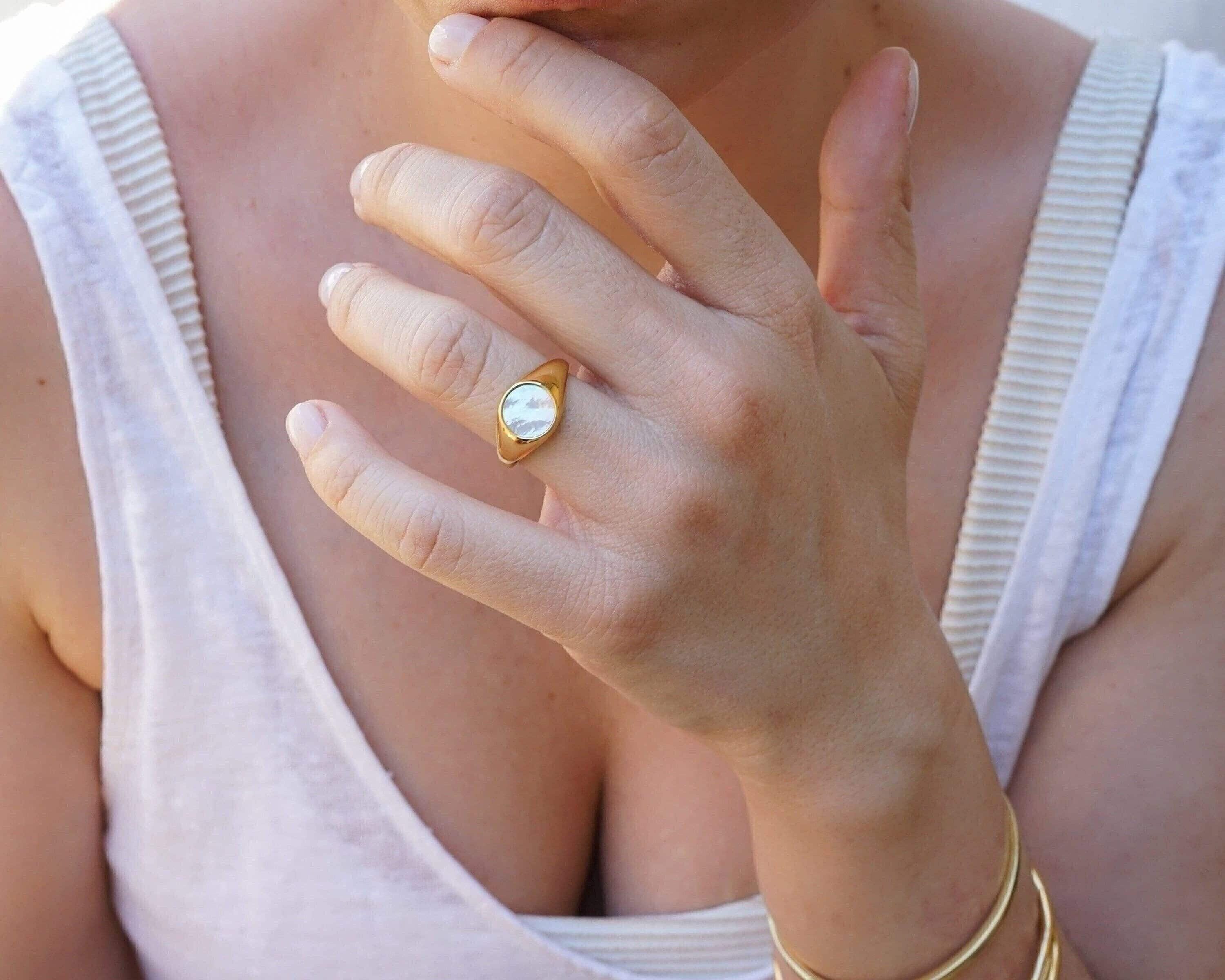 Gold and White Seashell Ring