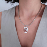 Silver-framed red enamel heart pendant necklace