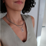 Silver-framed red enamel heart pendant necklace
