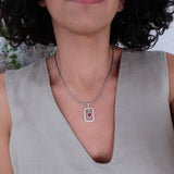 Silver-framed red enamel heart pendant necklace