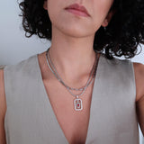 Silver-framed red enamel heart pendant necklace