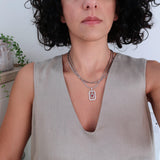 Silver-framed red enamel heart pendant necklace