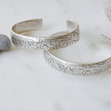 Silver Ethnic Tribal Cuff with Floral Pattern
