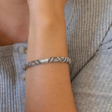 Silver Perforated Floral Bangle Bracelet