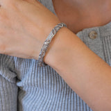Silver Perforated Floral Bangle Bracelet