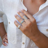 Silver Floral Stamped Signet Ring