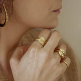 Gold Hammered Asymmetric Ring