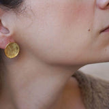 Gold Asymmetric Hammered Disc Stud Earrings
