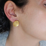 Gold Asymmetric Hammered Disc Stud Earrings