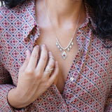 Silver Chandelier Necklace with Rhombus Burgundy Enamel Pendant