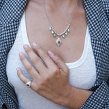 Silver Chandelier Necklace with Rhombus Burgundy Enamel Pendant