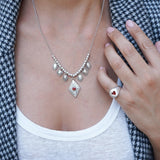 Silver Chandelier Necklace with Rhombus Burgundy Enamel Pendant