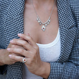 Silver Chandelier Necklace with Rhombus Burgundy Enamel Pendant