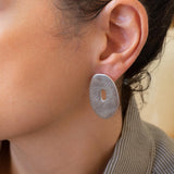 Silver Asymmetric Hammered Stud Earrings
