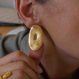 Gold Asymmetric Hammered Stud Earrings